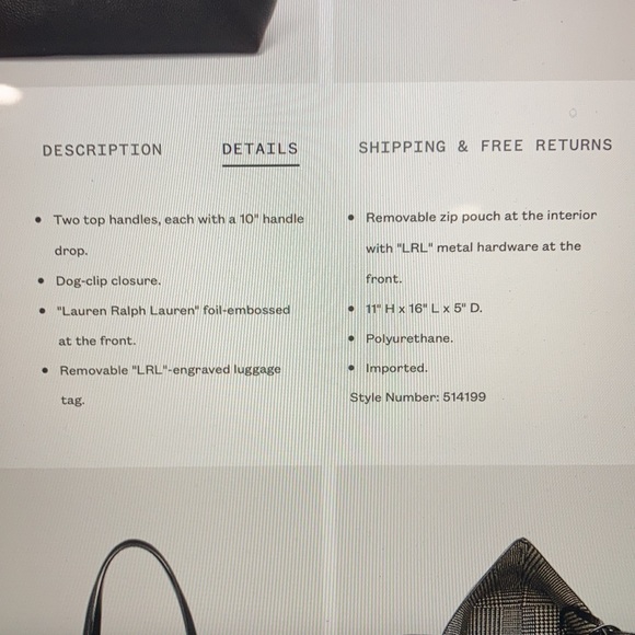 NWT! RALPH LAUREN REVERSIBLE Glen Plaid VEGAN LEATHER TOTE & matching ZIP POUCH! - Picture 11 of 11